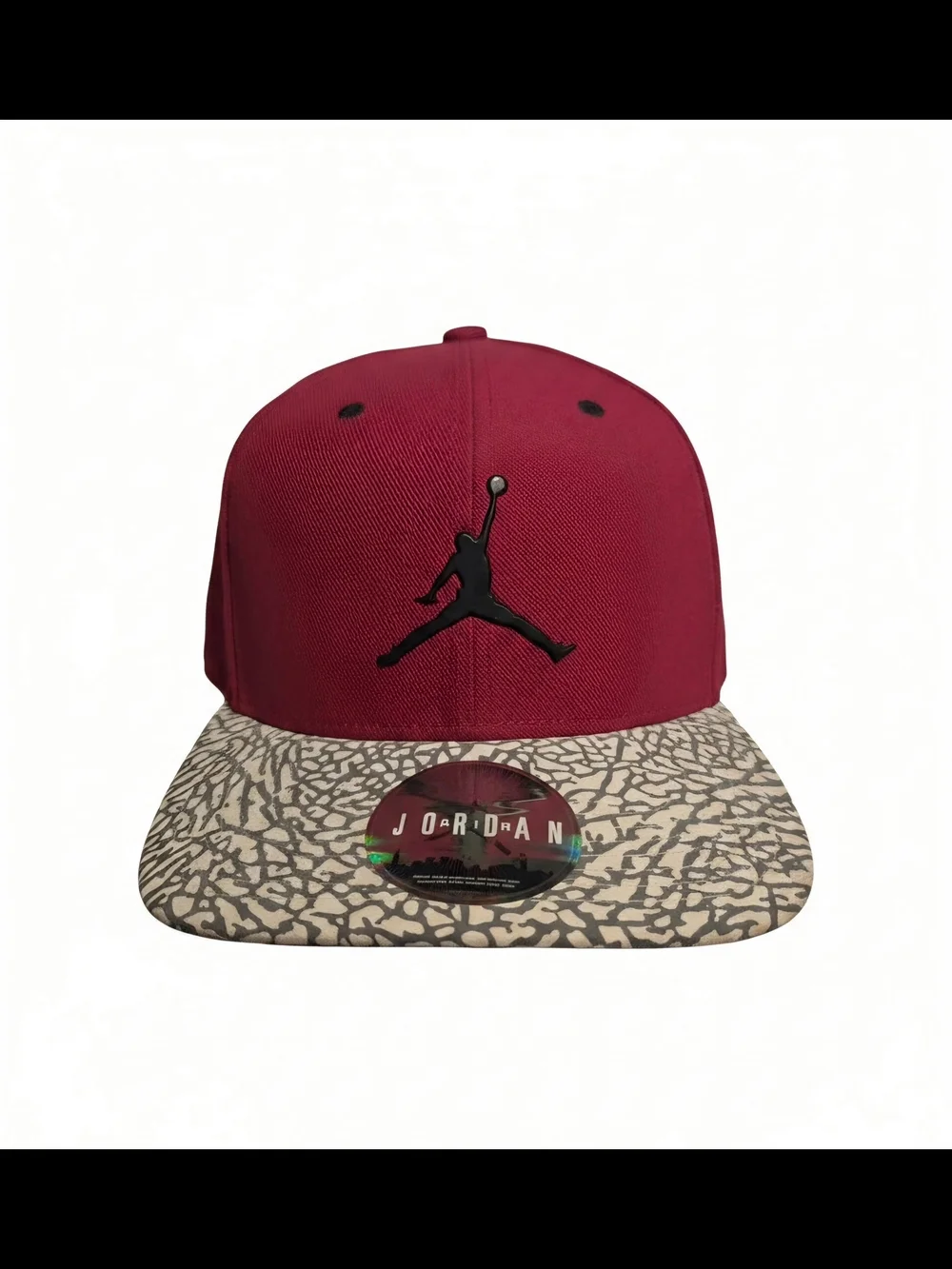 Jordan Men’s Red Snapback Hat with Elephant-Print Brim
